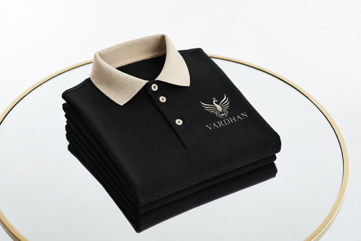 Vardhan Signature Polo T-Shirt – Jet Black | Cream Contrast