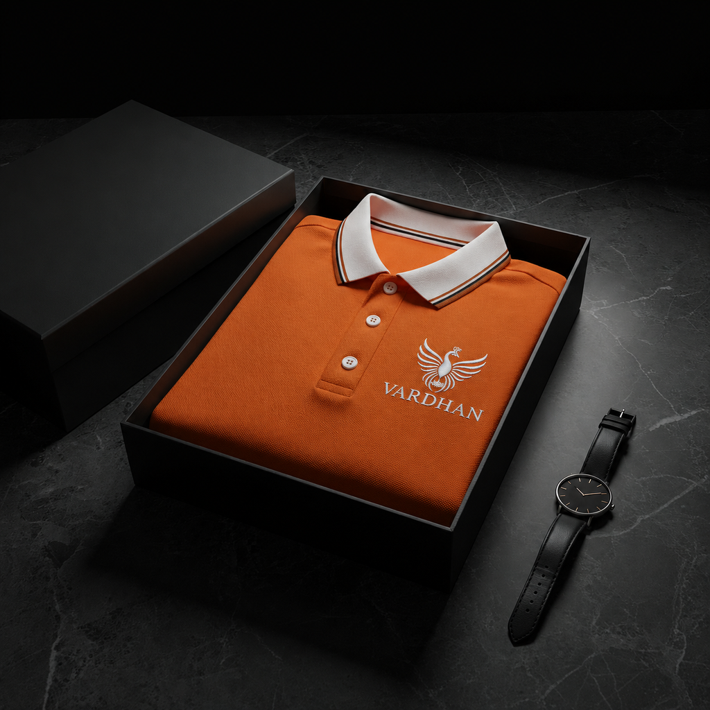 Vardhan Soleil Polo — Vibrant Orange & White Stripe Collar | Women's