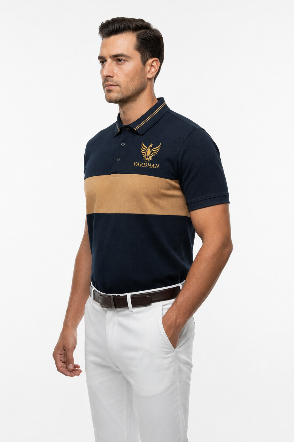 Vardhan Imperial Polo – Deep Navy & Camel