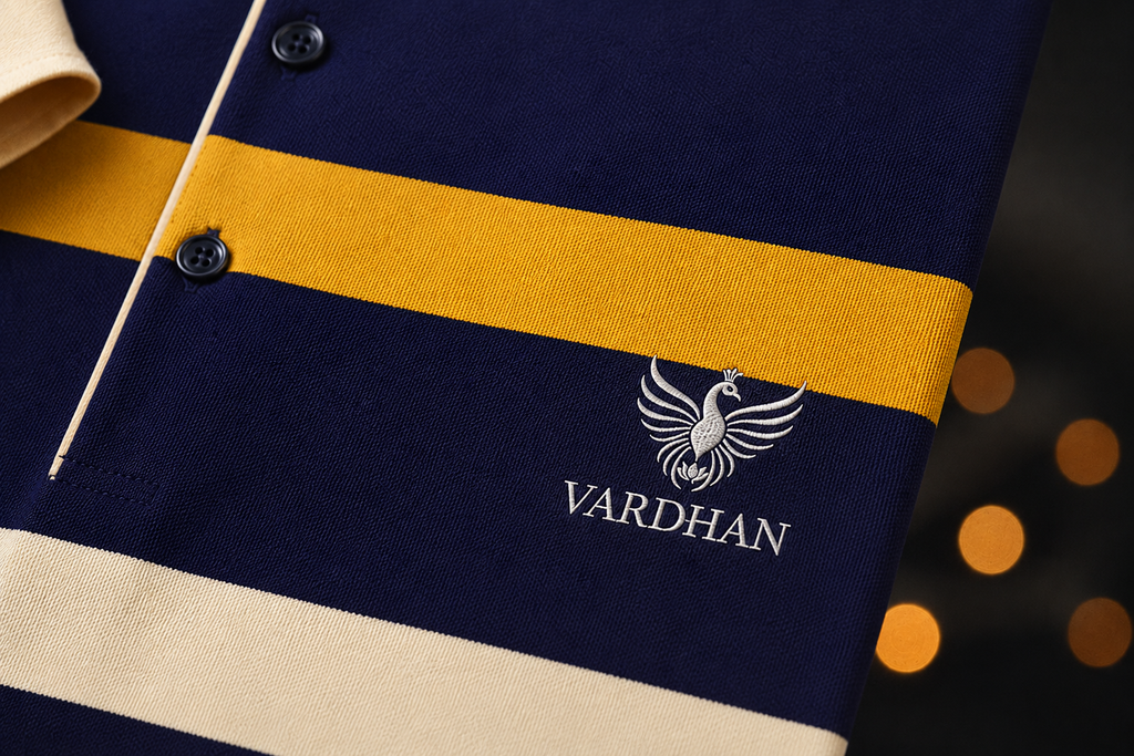 Vardhan Stripe Heritage Polo – Navy Gold