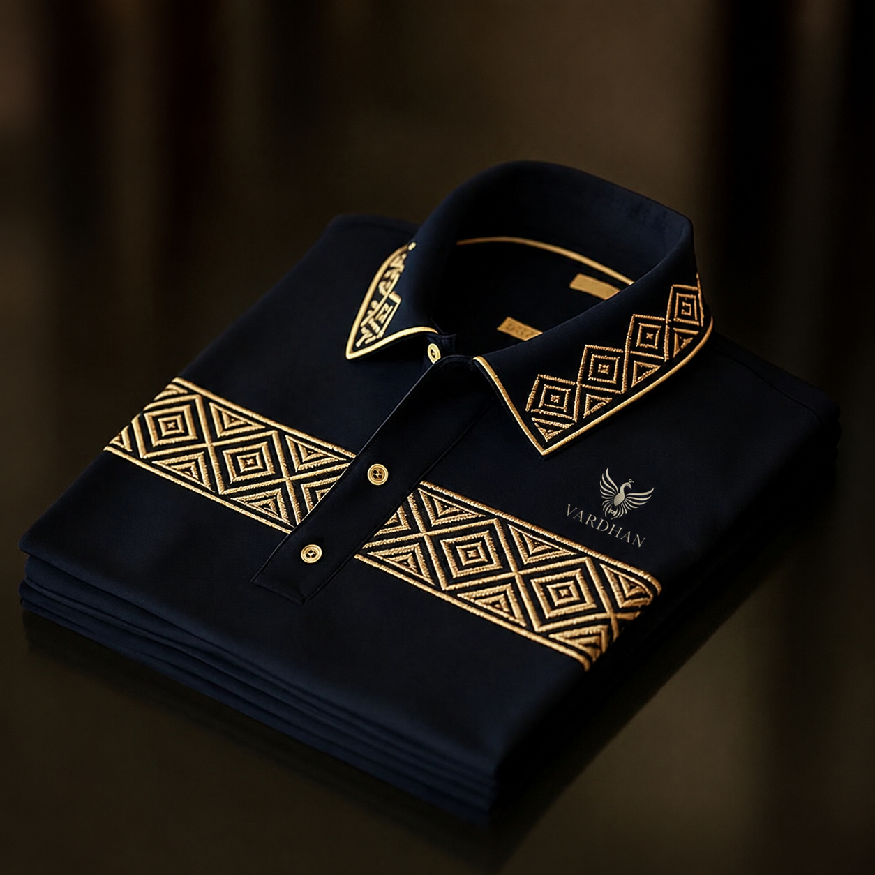VARDHAN Emperor Navy Gold Diamond Polo | SOPHISTICATION