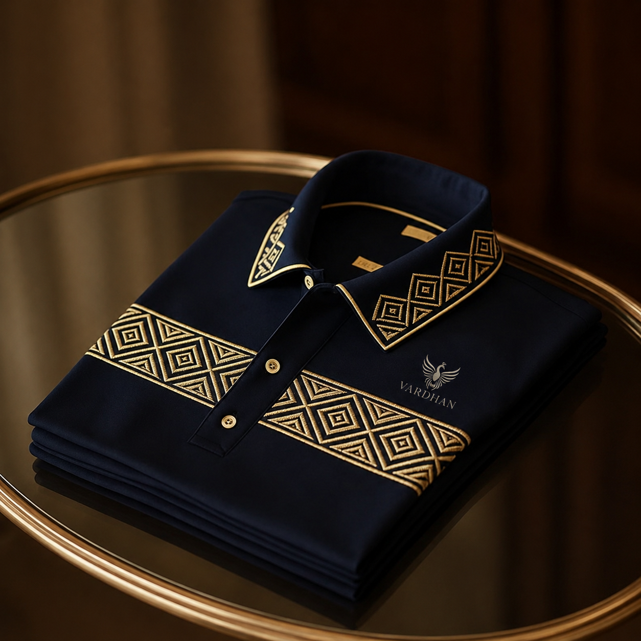 VARDHAN Emperor Navy Gold Diamond Polo | SOPHISTICATION