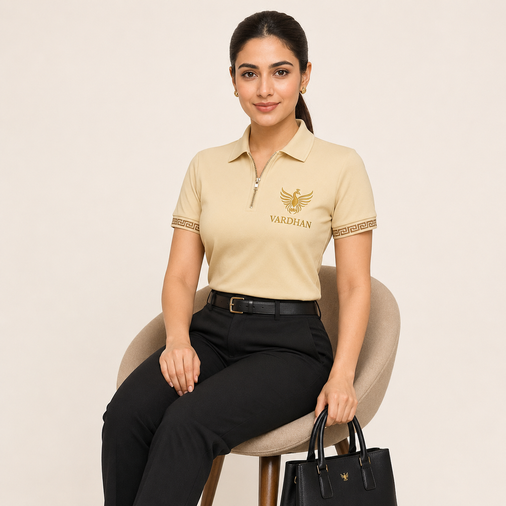 Vardhan Empress Polo — Ivory & Gold Greek Key | Women's