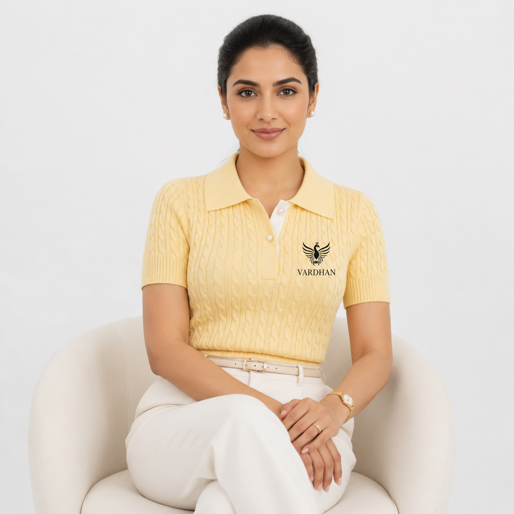 Vardhan Lumière Polo — Butter Yellow Cable-Knit | Women's