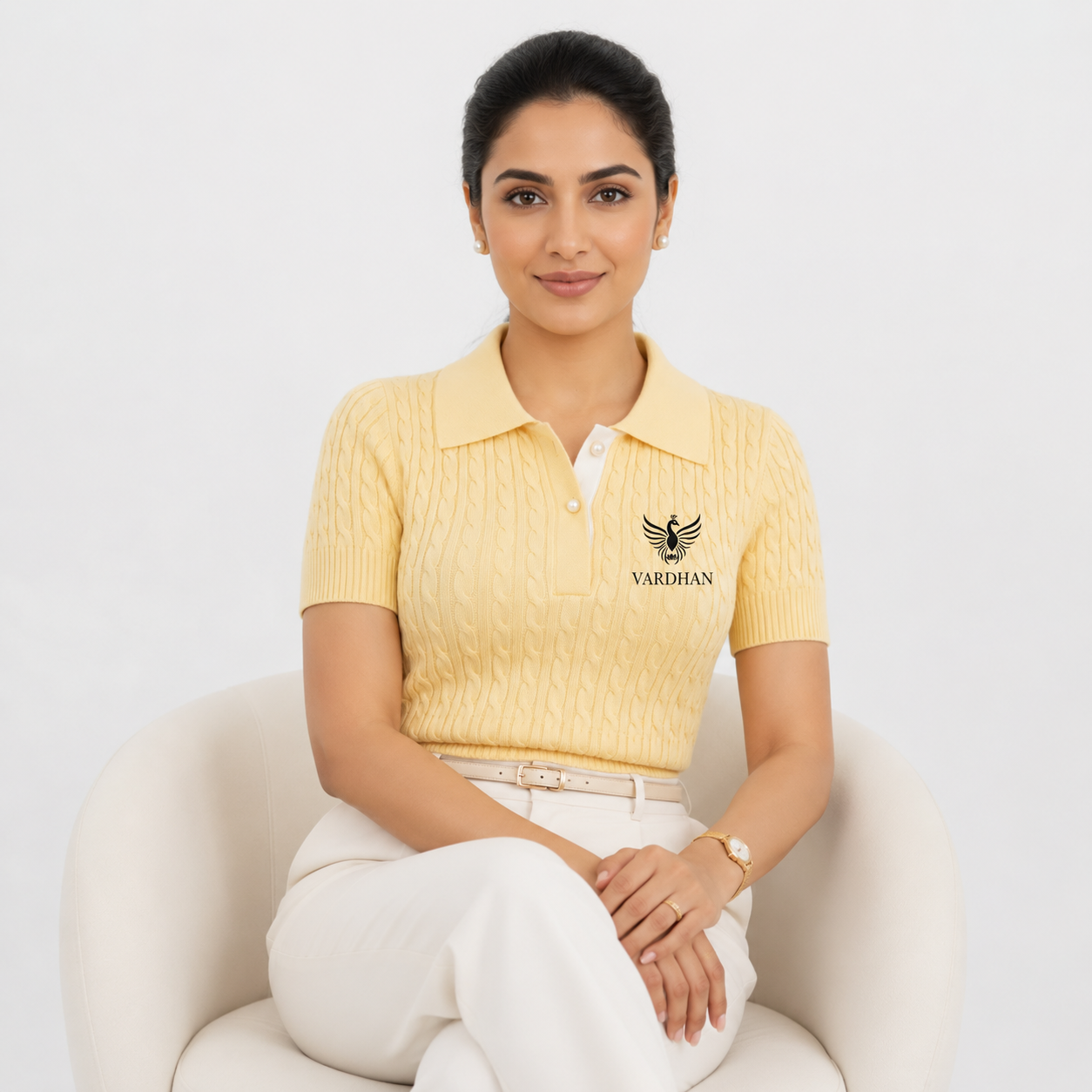 Vardhan Lumière Polo — Butter Yellow Cable-Knit | Women's