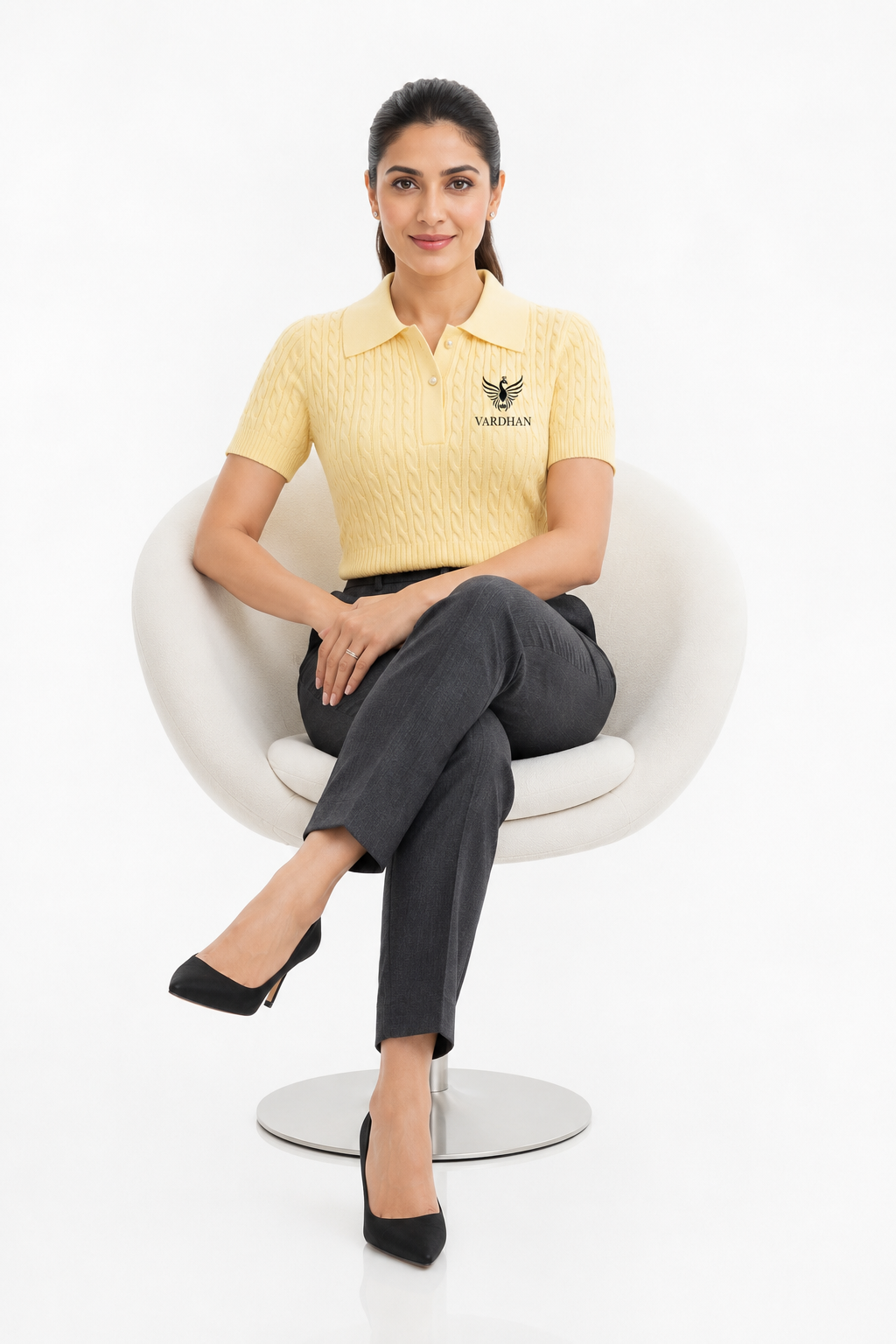 Vardhan Lumière Polo — Butter Yellow Cable-Knit | Women's