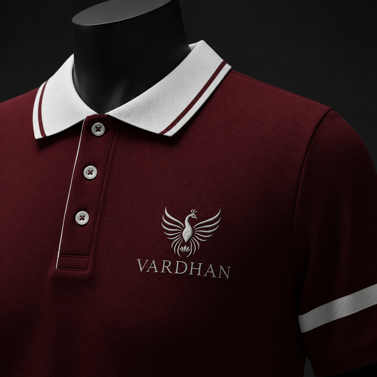 Vardhan Claret Polo — Deep Burgundy & White Stripe Collar | Women's