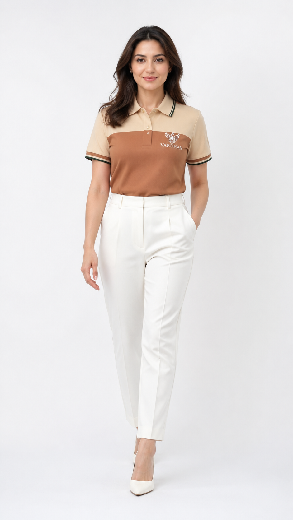 Vardhan Tuscany Polo — Cream & Terracotta Color-Block | Women's