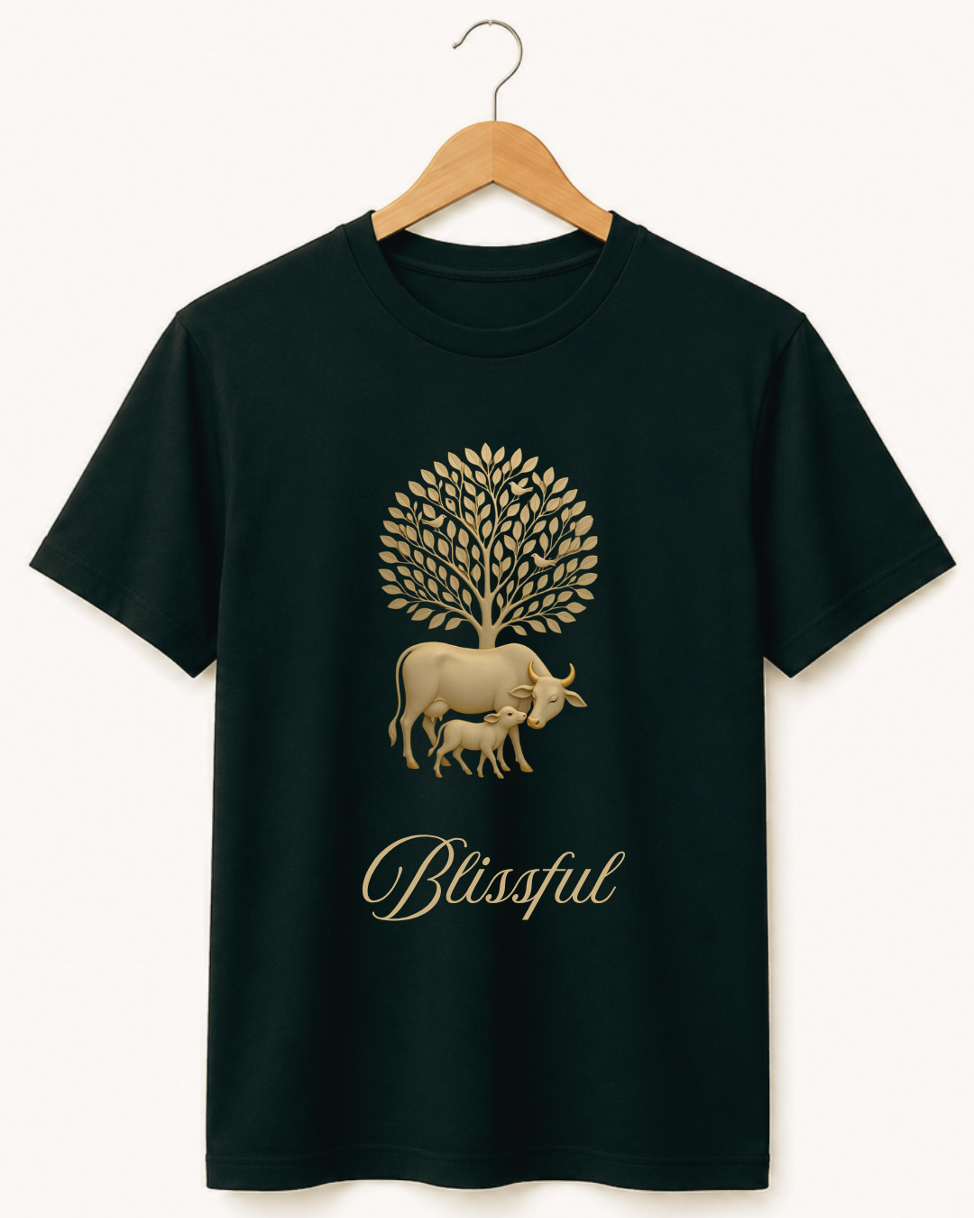 Blissful — Sacred Cow & Tree of Life Premium Black T-Shirt