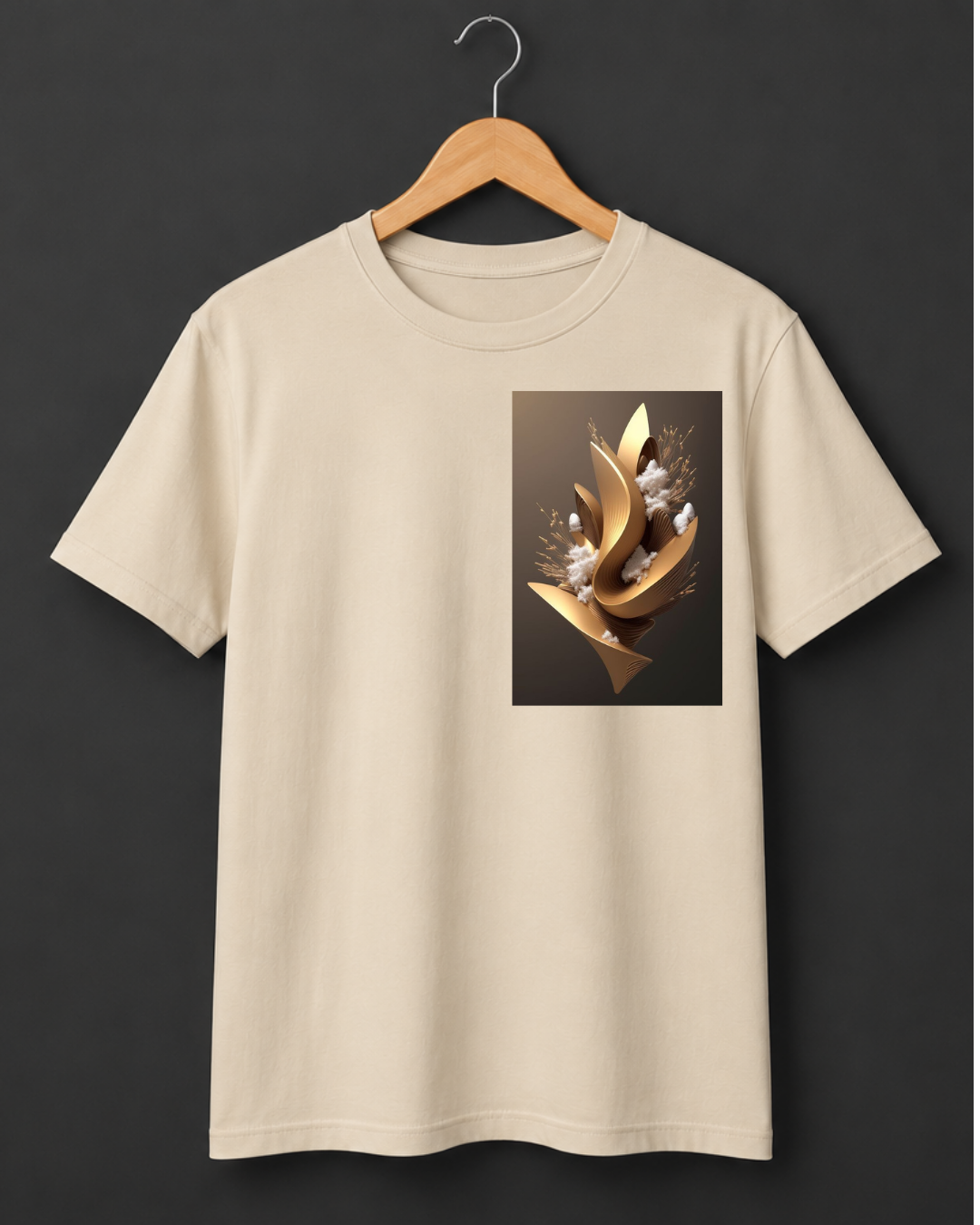 Flourish — Golden Fluid Botanical Sculpture Art Premium Beige T-Shirt