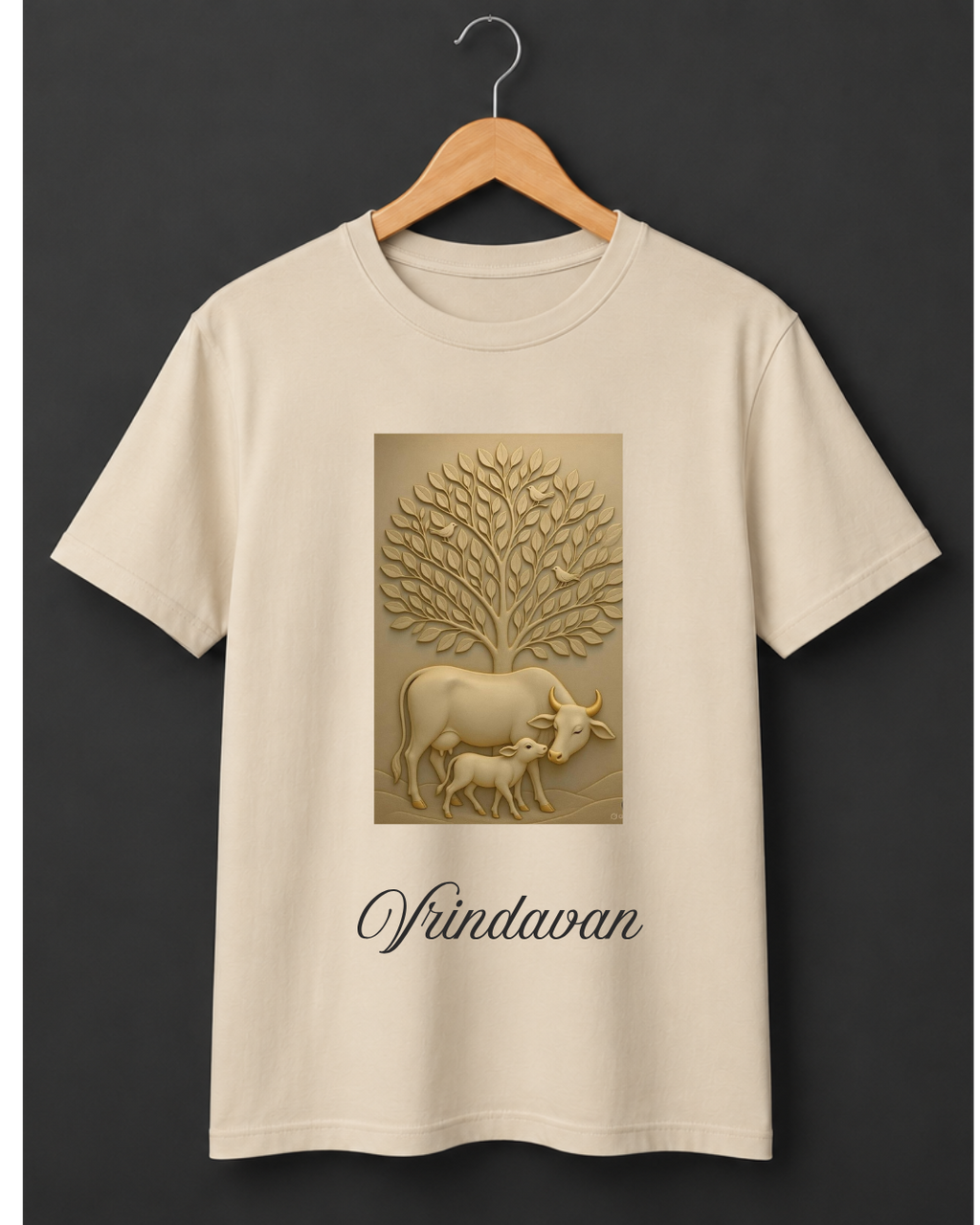 Vrindavan — Sacred Stone Relief Art Premium Beige T-Shirt