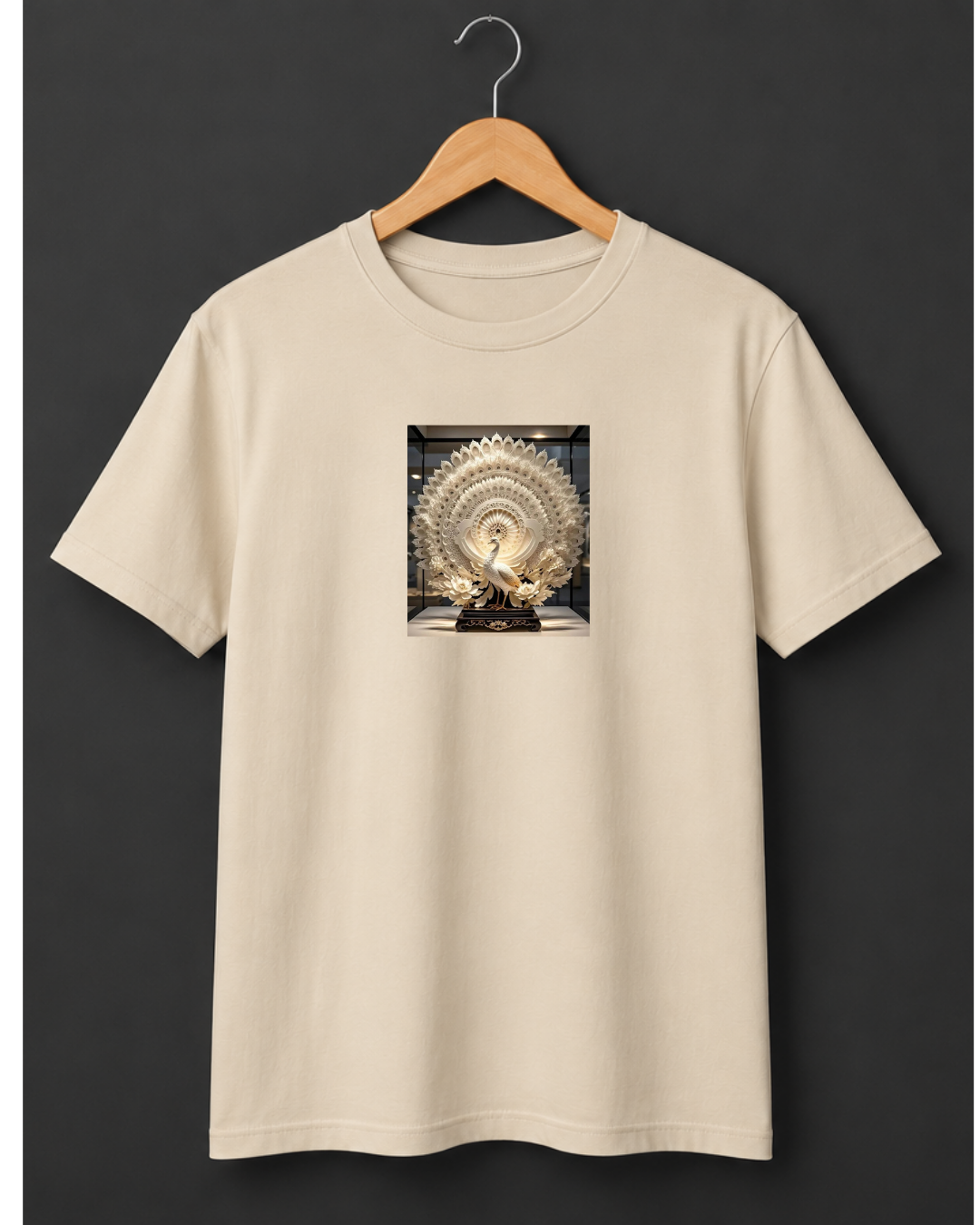 Celestial Peacock — White Jade Sculpture Art Premium Beige T-Shirt