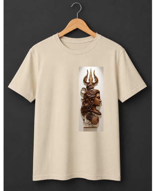 Mahadev — Lord Shiva Trishul Relief Art Premium Cream T-Shirt