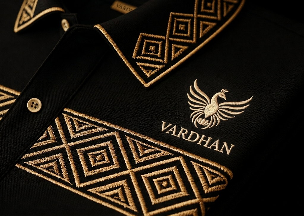 VARDHAN Emperor Navy Gold Diamond Polo | SOPHISTICATION