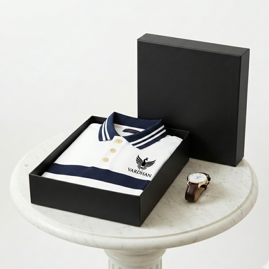 Vardhan Navy Stripe Polo T-Shirt – White Navy