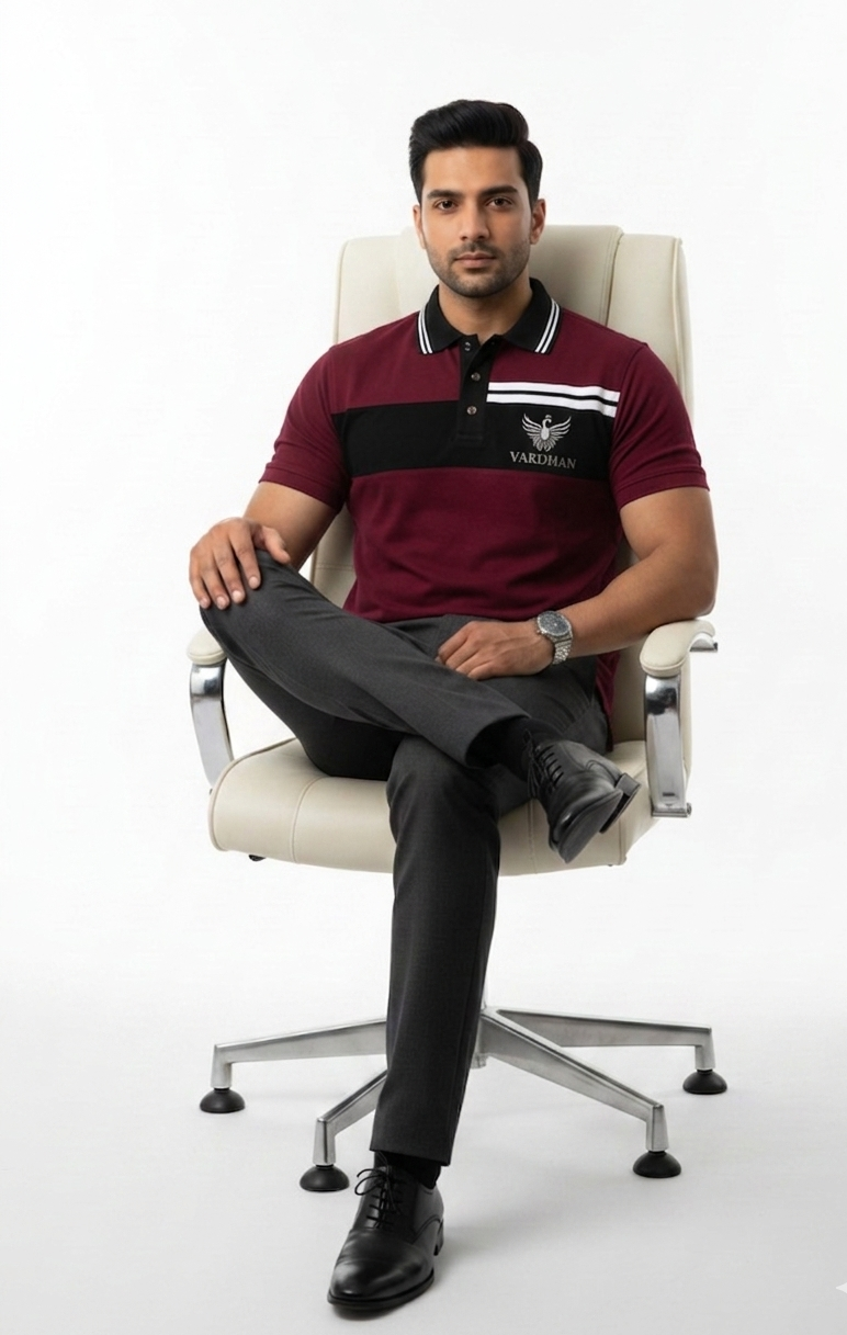 Vardhan Sovereign Stripe Polo – Burgundy & Onyx