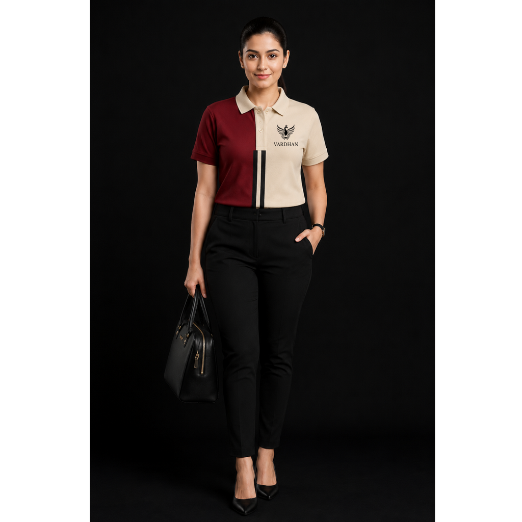 Vardhan Duality Polo — Burgundy & Cream Colorblock | Women's