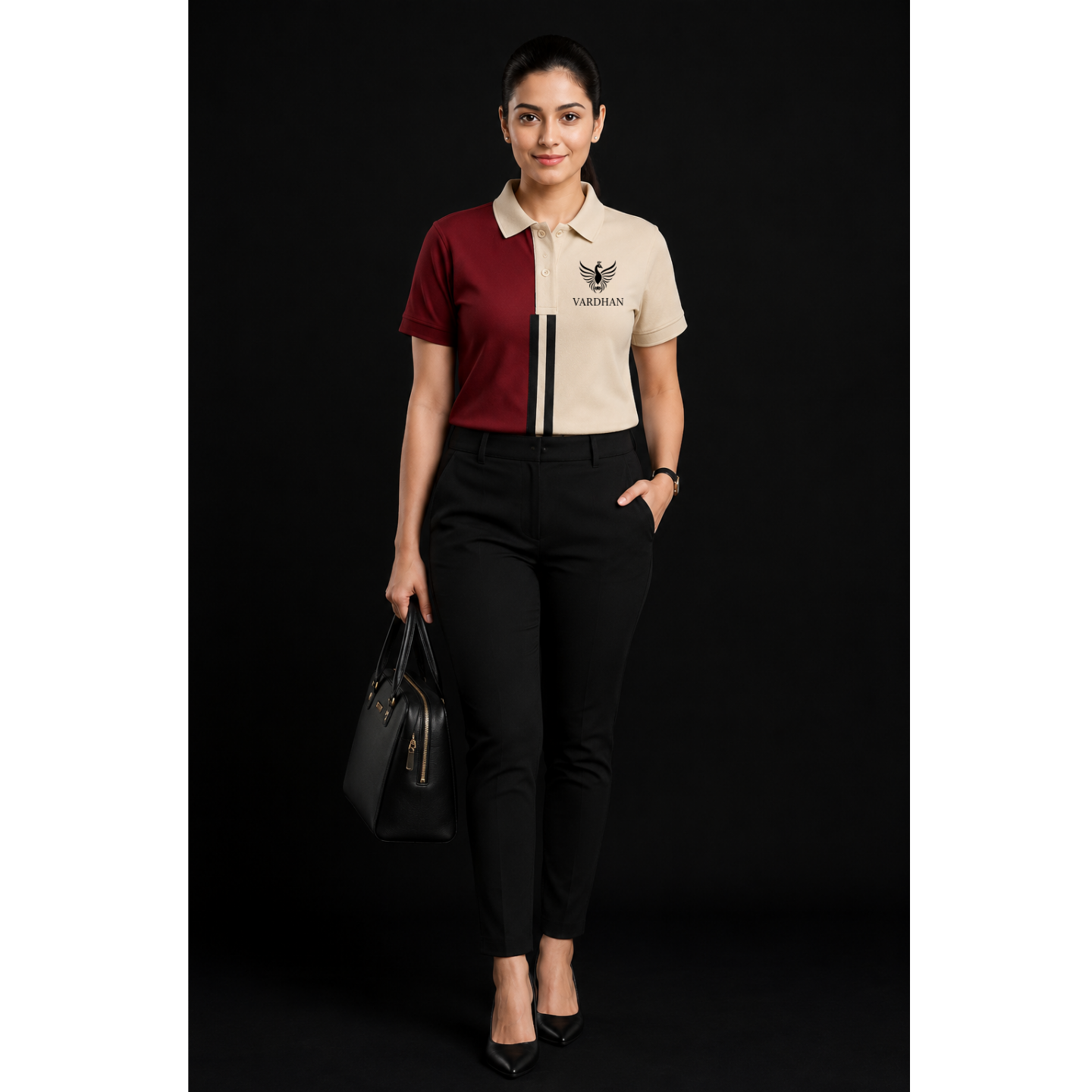 Vardhan Duality Polo — Burgundy & Cream Colorblock | Women's
