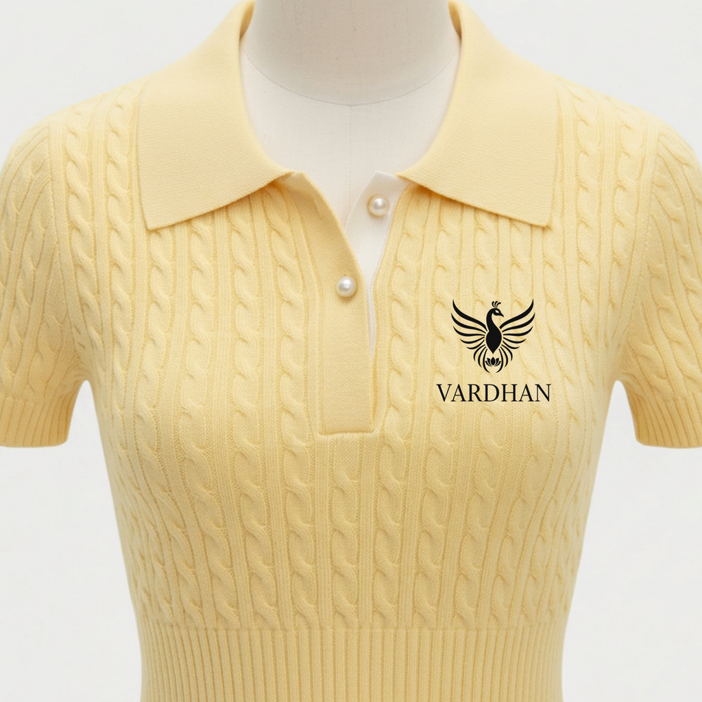 Vardhan Lumière Polo — Butter Yellow Cable-Knit | Women's