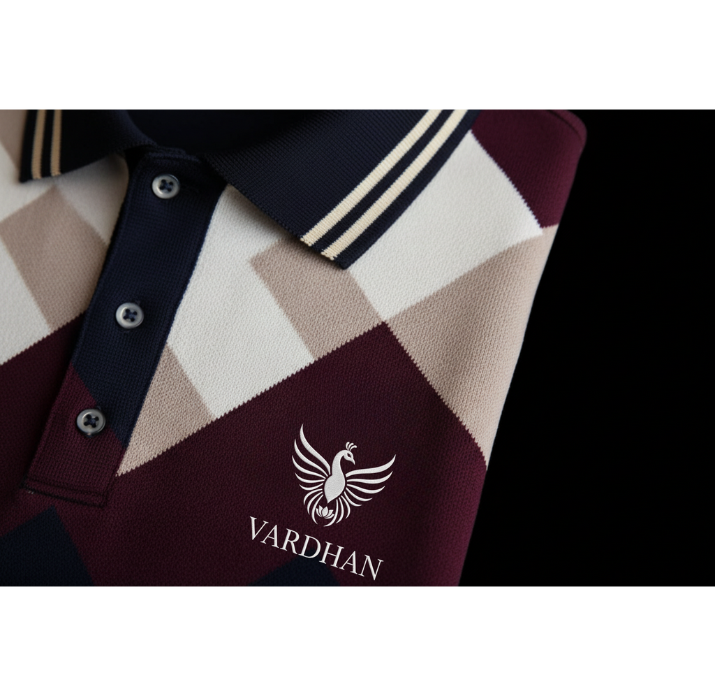 VARDHAN Heritage Argyle Premium Polo – Burgundy & Navy