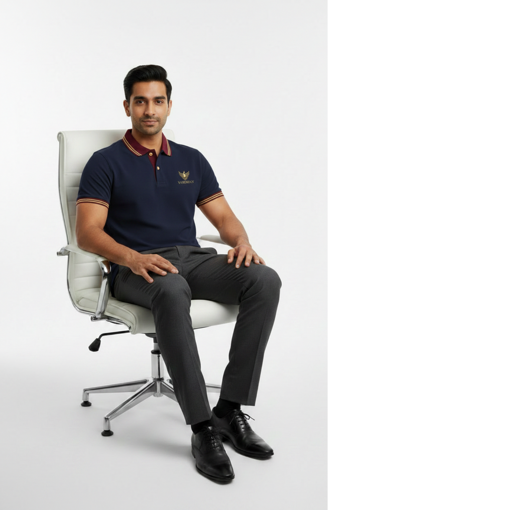 Vardhan Signature Polo – Deep Navy & Burgundy Gold