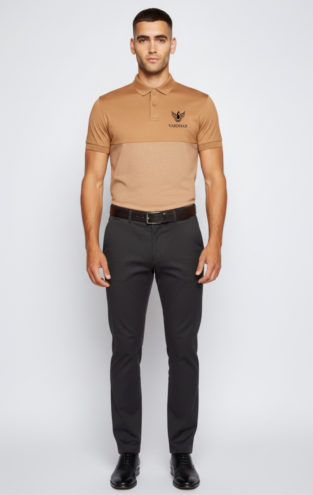 Vardhan Signature Polo — Camel & Sand Colorblock