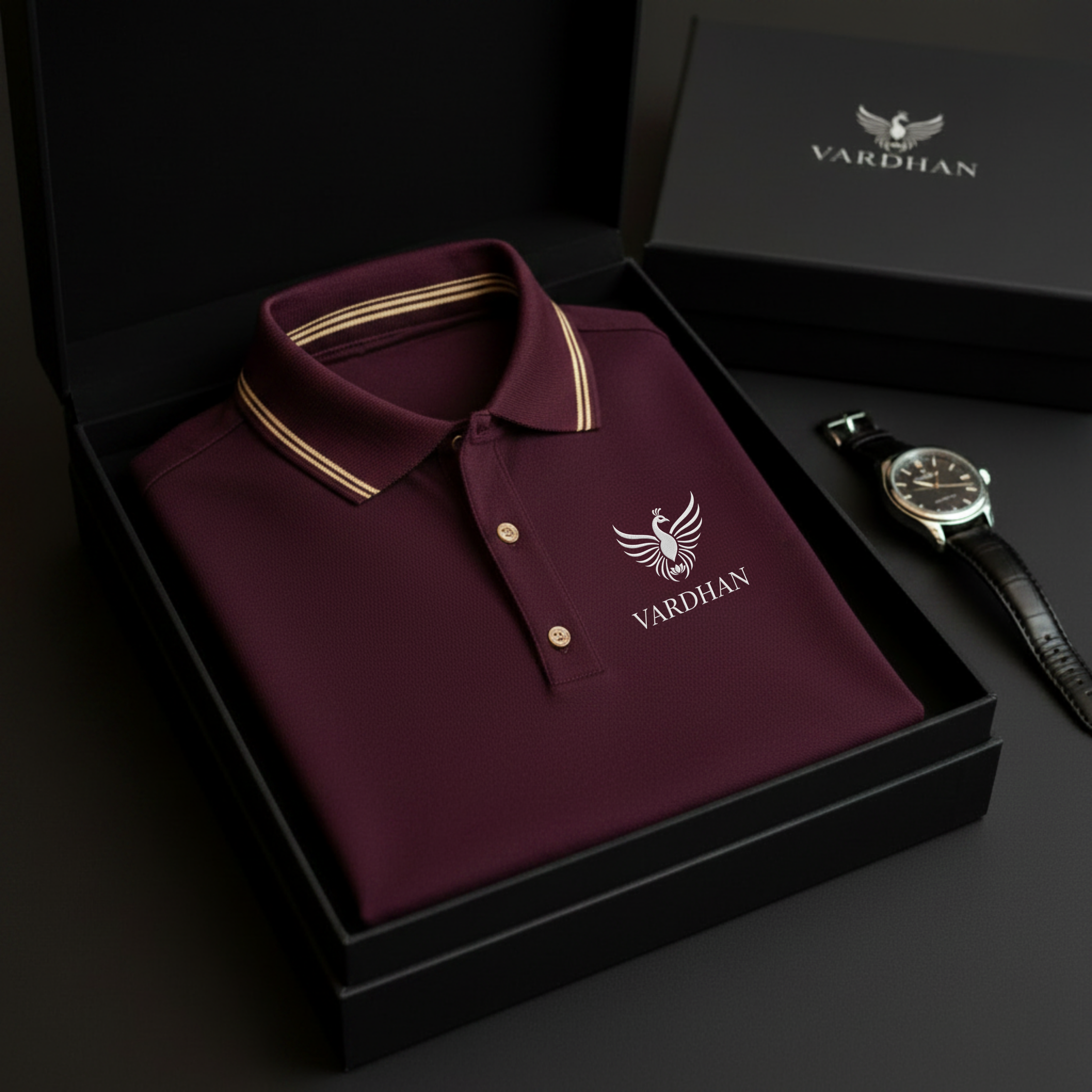 VARDHAN Royal Crest Premium Polo – Deep Burgundy
