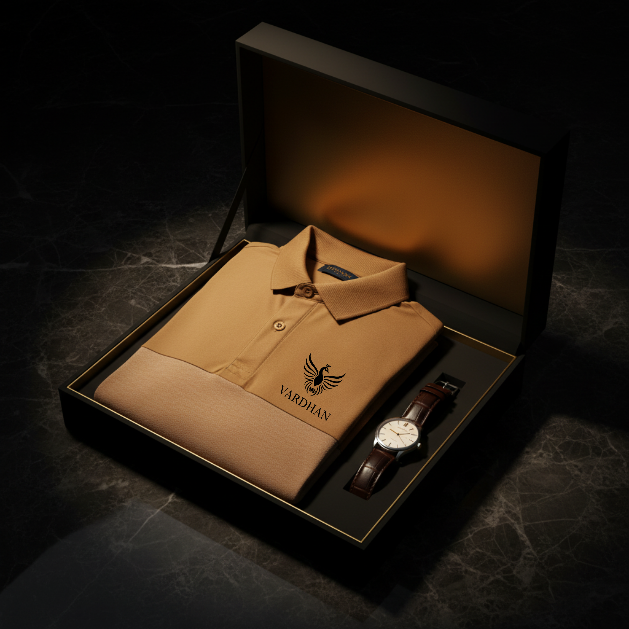 Vardhan Signature Polo — Camel & Sand Colorblock