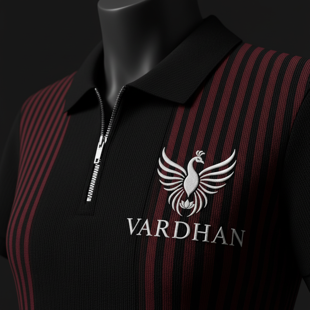 Vardhan Eclipse Polo — Black & Burgundy Stripe Zip | Women's