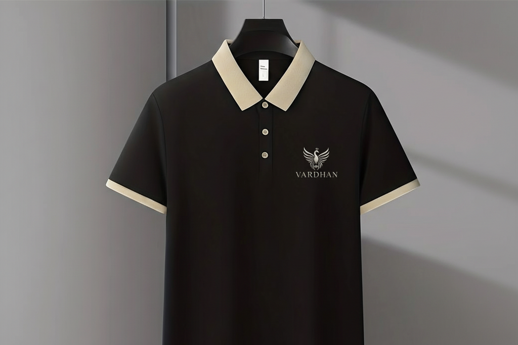 Vardhan Signature Polo T-Shirt – Jet Black | Cream Contrast