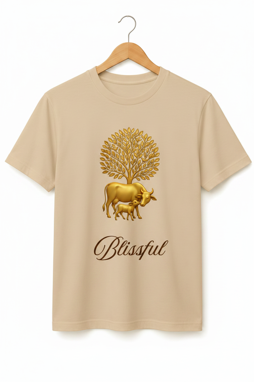 Blissful — Sacred Cow & Tree of Life Premium Black T-Shirt