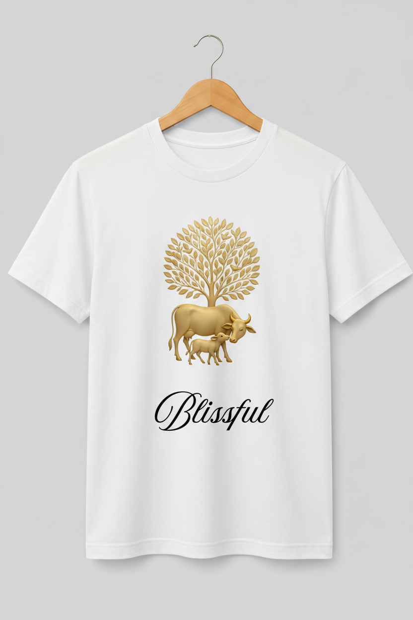 Blissful — Sacred Cow & Tree of Life Premium Black T-Shirt