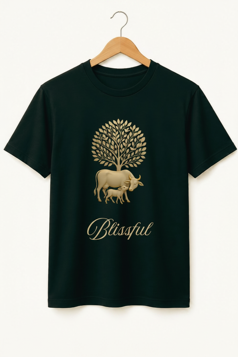 Blissful — Sacred Cow & Tree of Life Premium Black T-Shirt
