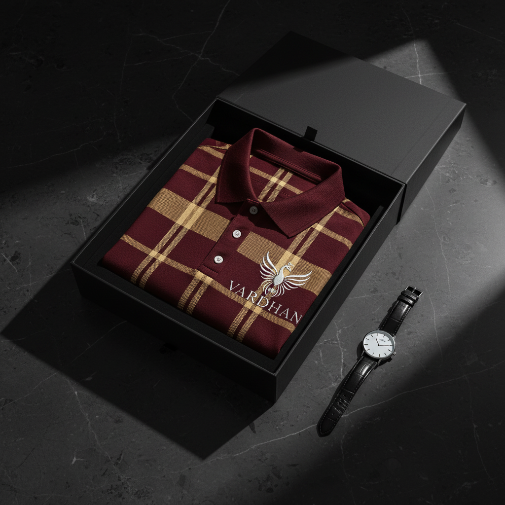 Vardhan Royal Tartan Polo — Burgundy & Gold Plaid | Women's