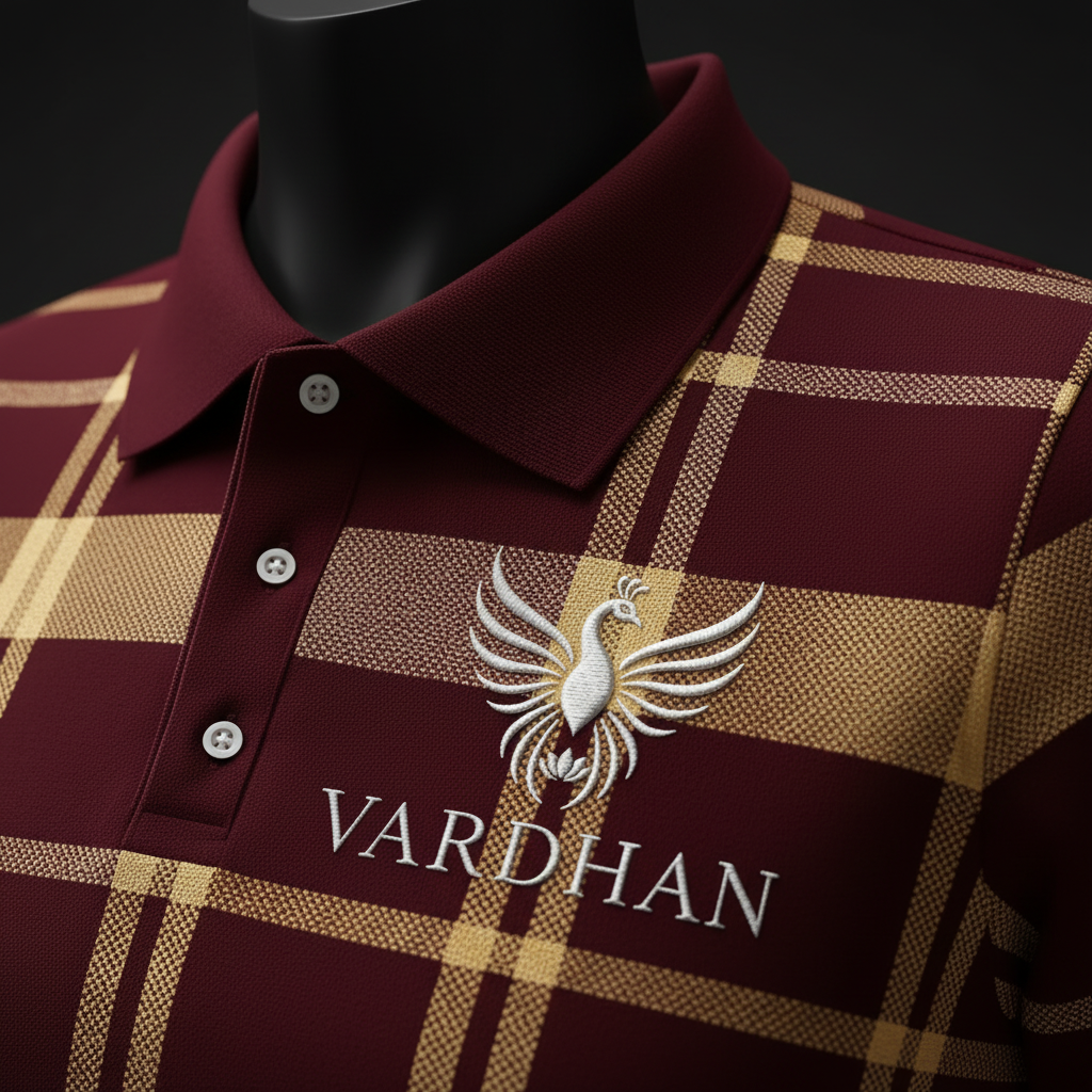 Vardhan Royal Tartan Polo — Burgundy & Gold Plaid | Women's