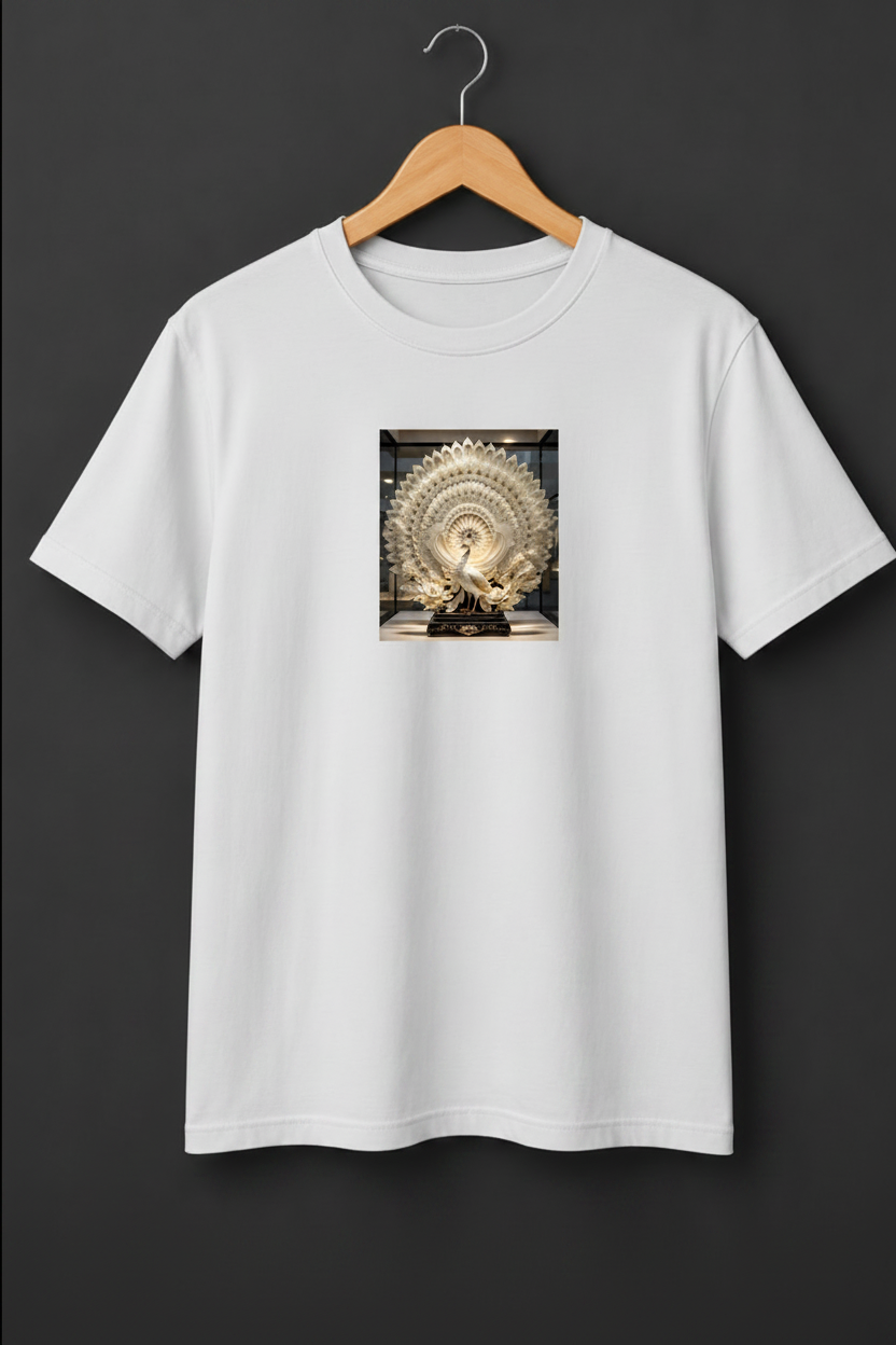 Celestial Peacock — White Jade Sculpture Art Premium Beige T-Shirt