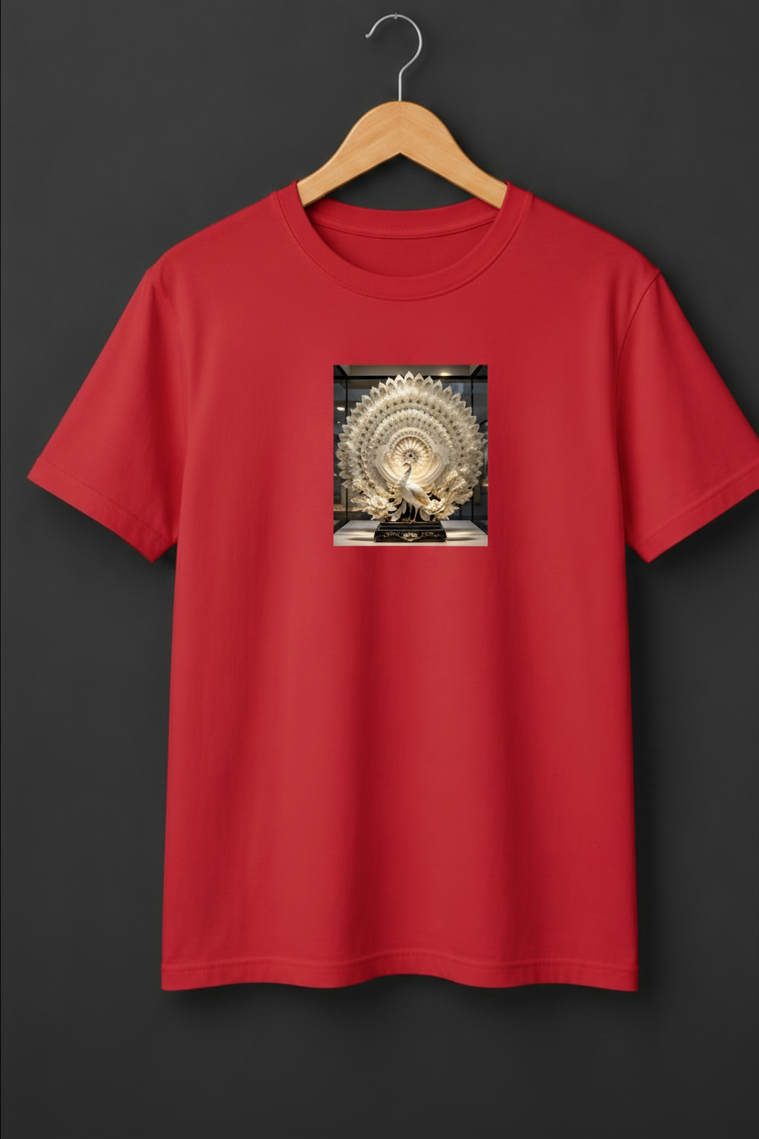 Celestial Peacock — White Jade Sculpture Art Premium Beige T-Shirt