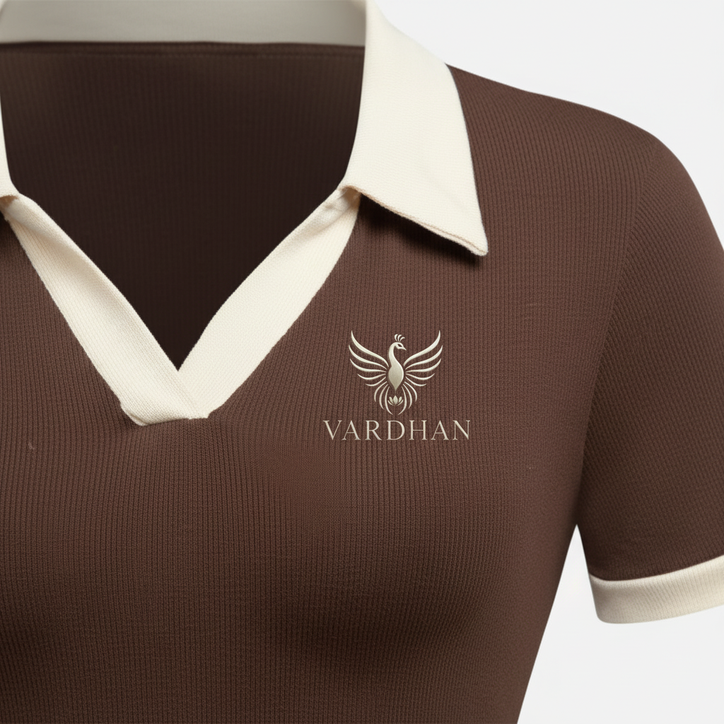 Vardhan Cacao Polo — Chocolate Brown & Cream Open Collar | Women's