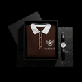 Vardhan Halston Polo — Chocolate Brown Open-Knit, White Collar & Gold Buttons | Women's