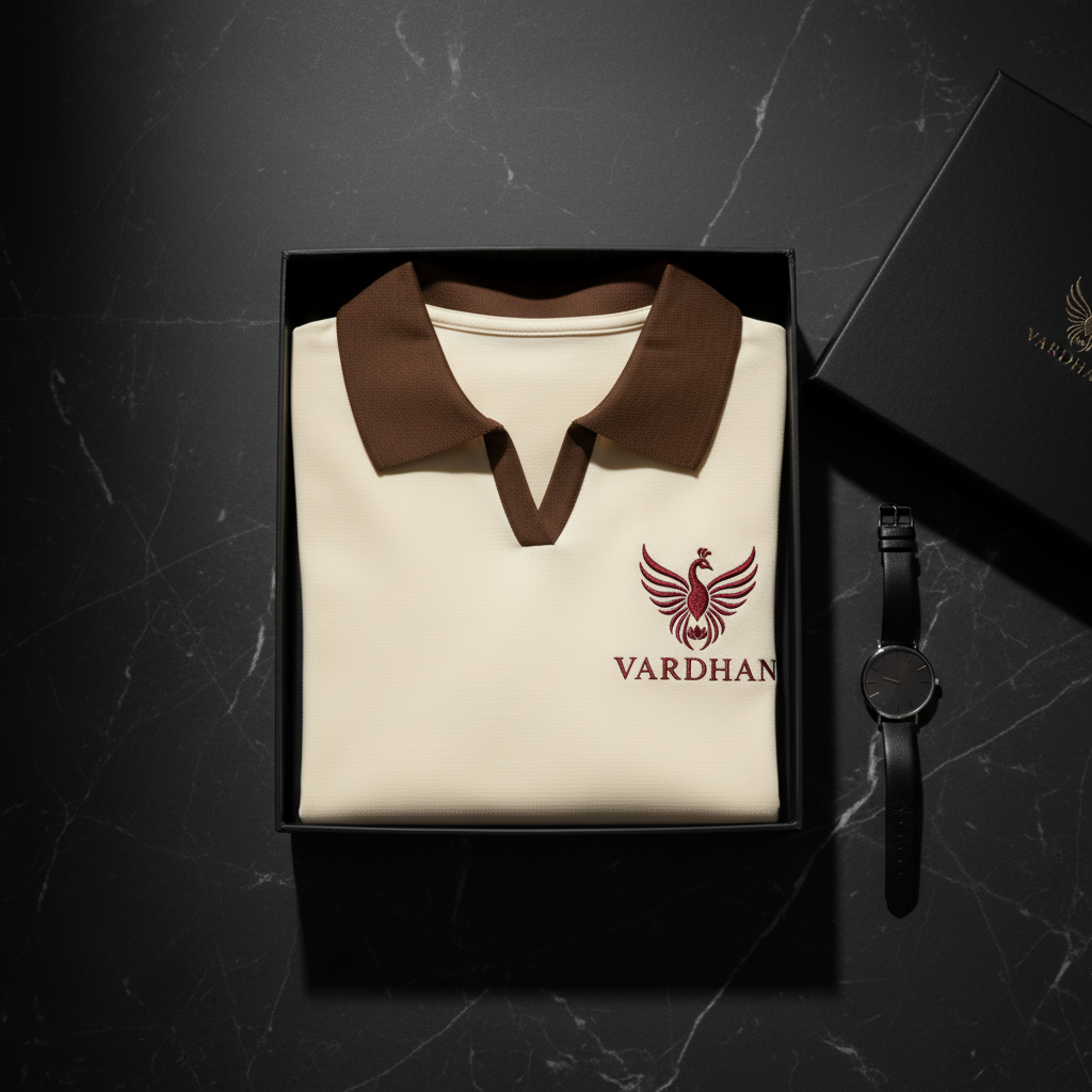 Vardhan Crème Polo — Ivory & Chocolate Brown Open Collar | Women's