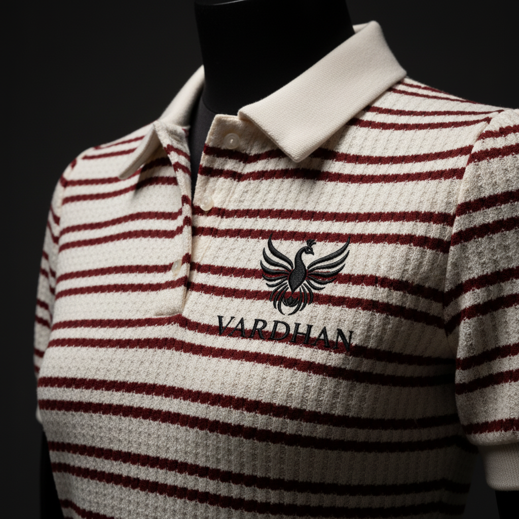 Vardhan Riviera Polo — Cream & Burgundy Stripe Ribbed Jacquard | Women's