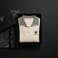 Vardhan Riviera Stripe Polo — Cream Ribbed, Black & White Stripe Collar | Women's