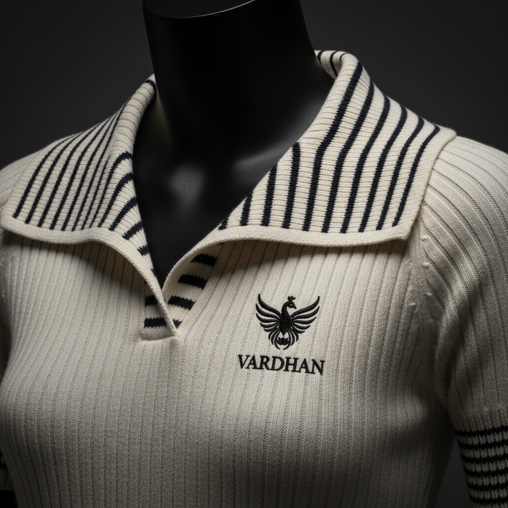 Vardhan Riviera Stripe Polo — Cream Ribbed, Black & White Stripe Collar | Women's