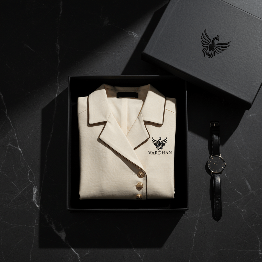 Vardhan Chanel Polo — Cream Structured Blazer-Polo, Chocolate Brown Piping & Gold Buttons | Women's