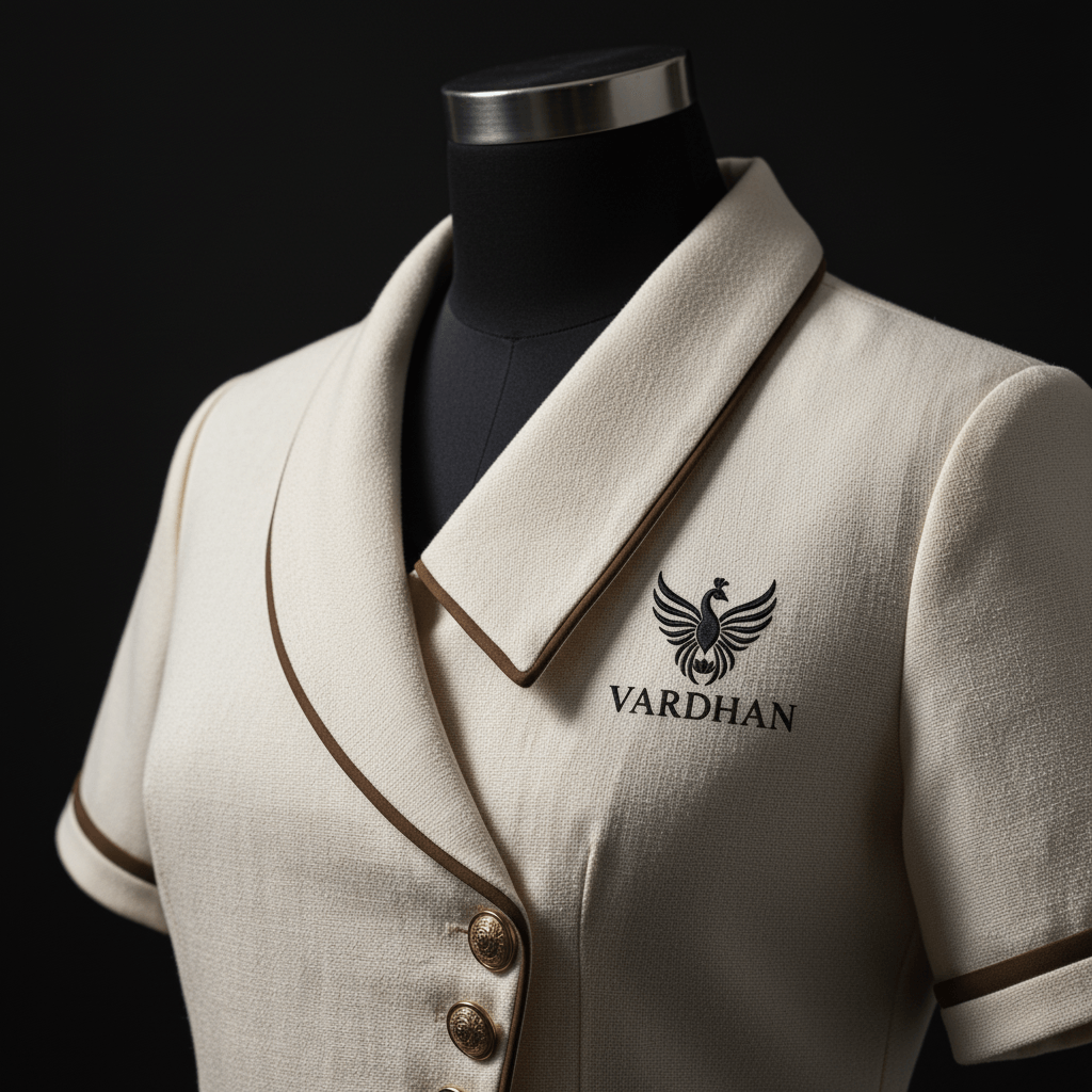 Vardhan Chanel Polo — Cream Structured Blazer-Polo, Chocolate Brown Piping & Gold Buttons | Women's
