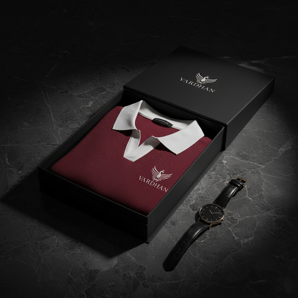 Vardhan Crimson Polo — Deep Red & White Open Collar | Women's