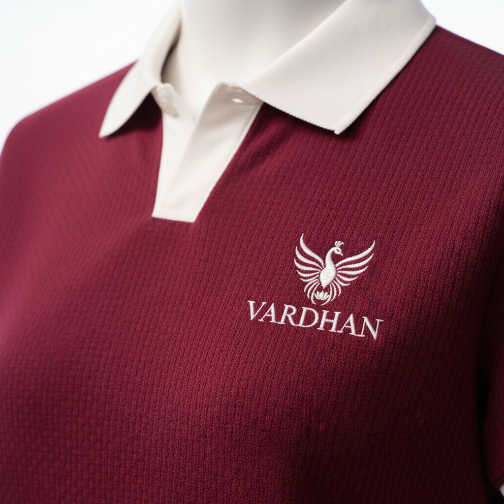 Vardhan Crimson Polo — Deep Red & White Open Collar | Women's