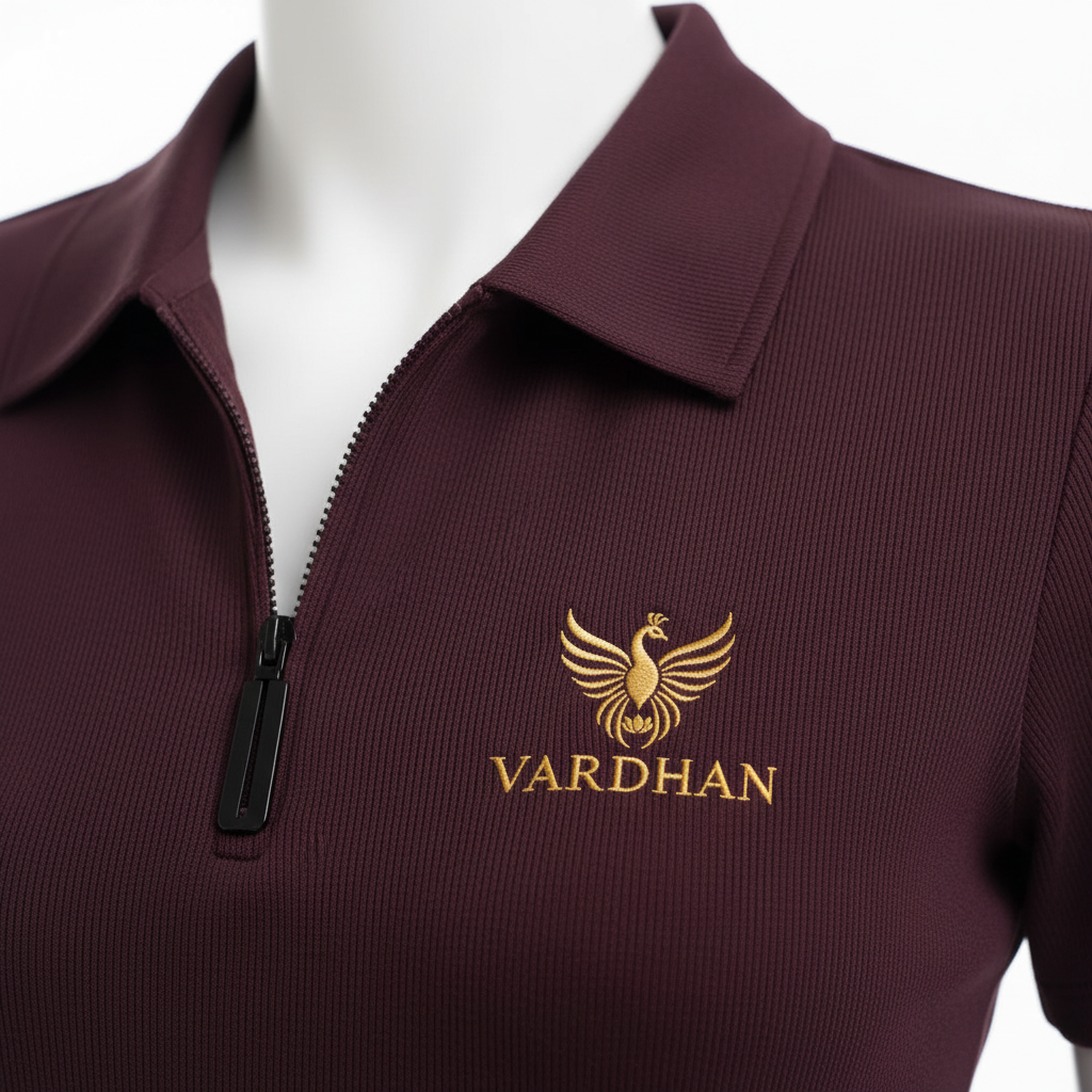 Vardhan Plum Noir Zip Polo — Deep Plum & Gold | Women's