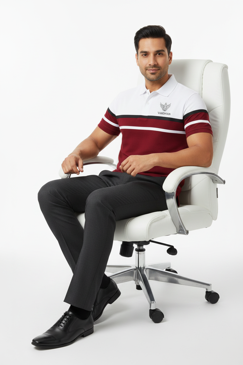 Vardhan Crimson Stripe Polo – Ivory & Scarlet