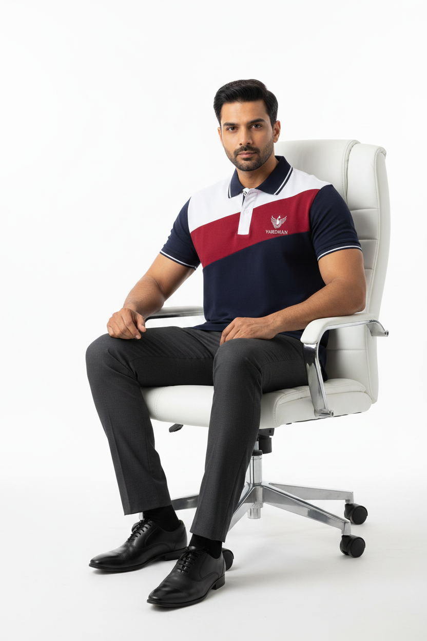 Vardhan Diagonal Colorblock Polo – Ivory, Scarlet & Navy